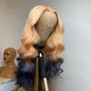 180% Density Pre Plucked Body Wave Human Hair Ombre Light Ash Blonde to Dark Blue Wig 22#/Dark Blue Lace Front Wigs Middle Part Lace Front Wigs Human Hair(26inch, Ombre Medium Blonde Dark Blue) view 2