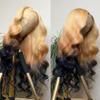 180% Density Pre Plucked Body Wave Human Hair Ombre Light Ash Blonde to Dark Blue Wig 22#/Dark Blue Lace Front Wigs Middle Part Lace Front Wigs Human Hair(26inch, Ombre Medium Blonde Dark Blue) view 4
