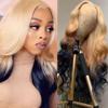 180% Density Pre Plucked Body Wave Human Hair Ombre Light Ash Blonde to Dark Blue Wig 22#/Dark Blue Lace Front Wigs Middle Part Lace Front Wigs Human Hair(20inch, Ombre Medium Blonde Dark Blue) view 1