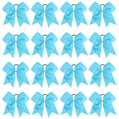 16PCS 8" Large Cheer Hair Bows Ponytail Holder Elastic Band Handmade for Cheerleading Teen Girls College Sports (Sky Blue, 1 Count (Pack of 16))
