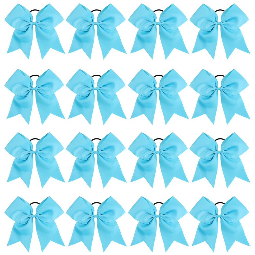 16PCS 8" Large Cheer Hair Bows Ponytail Holder Elastic Band Handmade for Cheerleading Teen Girls College Sports (Sky Blue, 1 Count (Pack of 16))