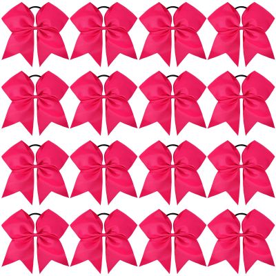 16PCS 8" Large Cheer Hair Bows Ponytail Holder Elastic Band Handmade for Cheerleading Teen Girls College Sports (Dark Rose, 1 Count (Pack of 16))