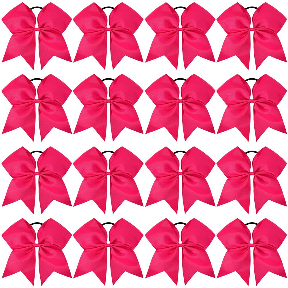 16PCS 8" Large Cheer Hair Bows Ponytail Holder Elastic Band Handmade for Cheerleading Teen Girls College Sports (Dark Rose, 1 Count (Pack of 16))