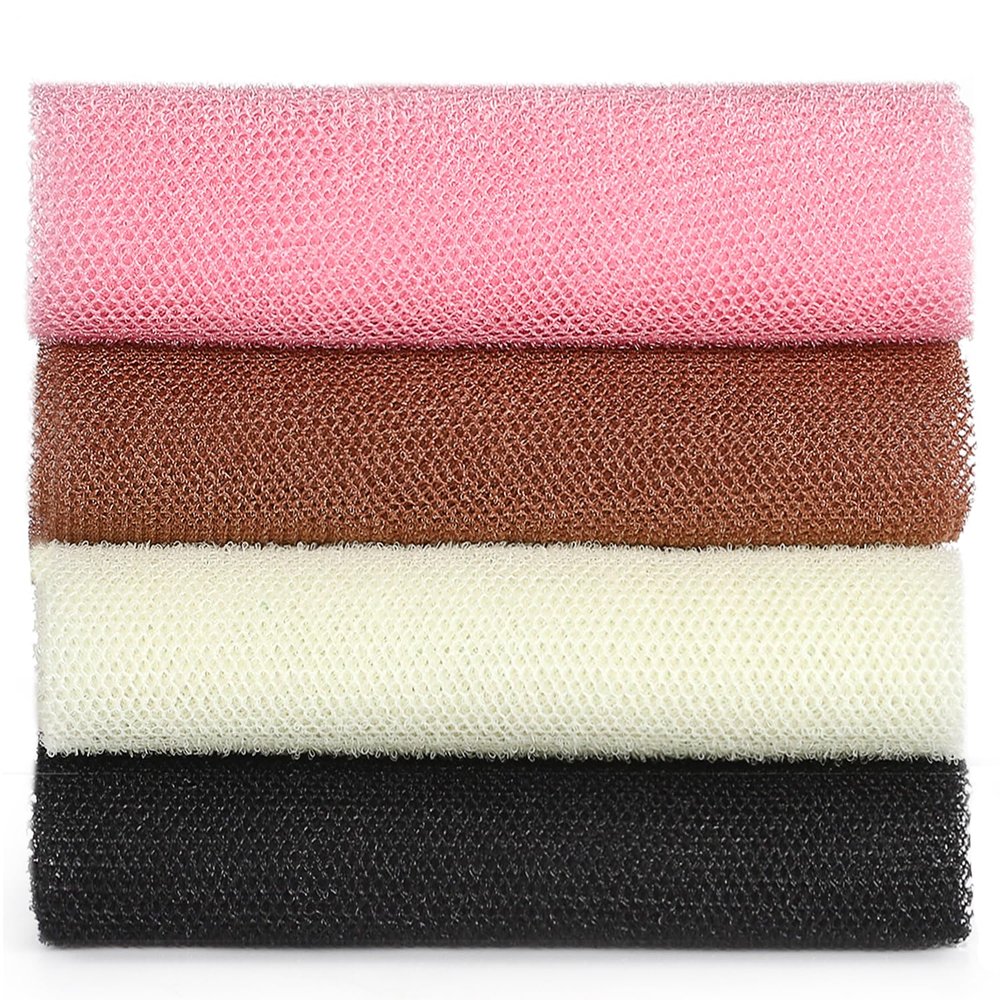 JASSINS African Exfoliating Net, Body Exfoliating Long Net Shower Body Scrubber Back Scrubber Skin Smoother (4 Pieces)