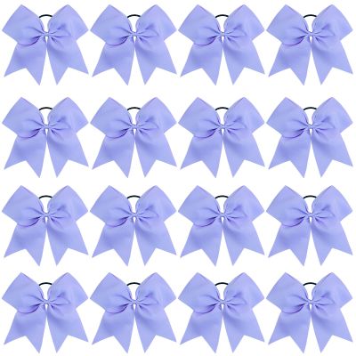 16PCS 8" Large Cheer Hair Bows Ponytail Holder Elastic Band Handmade for Cheerleading Teen Girls College Sports (16 Pcs) (Light Purple)