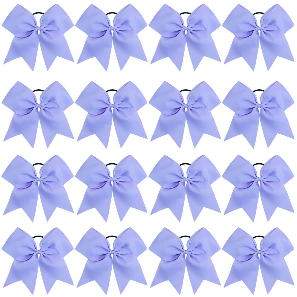 16PCS 8" Large Cheer Hair Bows Ponytail Holder Elastic Band Handmade for Cheerleading Teen Girls College Sports (16 Pcs) (Light Purple)