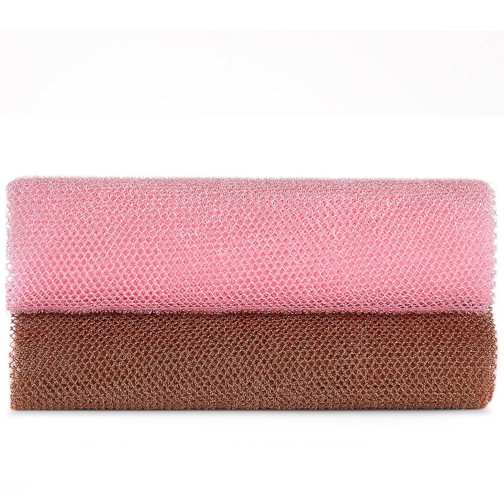 African Exfoliating Net,JASSINS African Sponge Net,Body Exfoliating Long Net Shower Body Scrubber Back Scrubber Skin Smoother (Coffee + Pink)