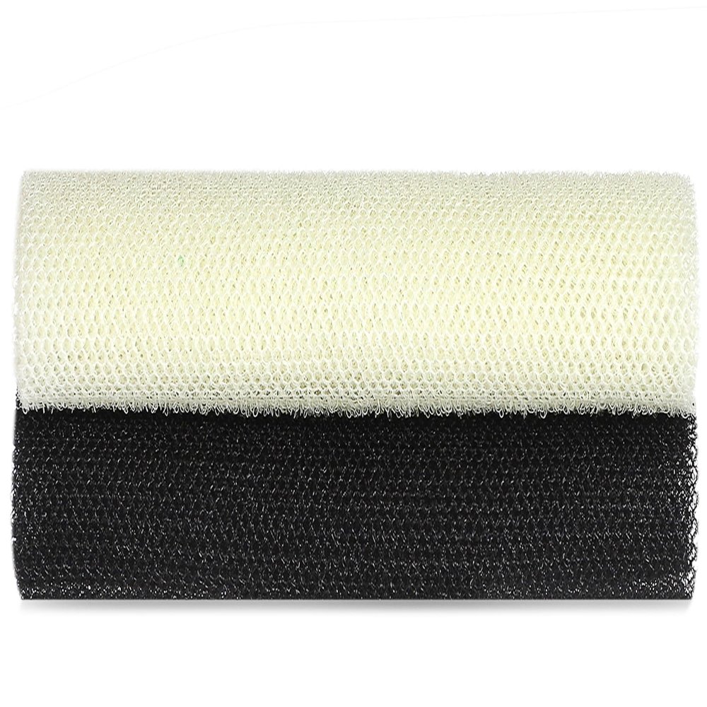 JASSINS African Sponge Net, Body Exfoliating Long Net Shower Body Scrubber Back Scrubber Skin Smoother (Black + Beige)
