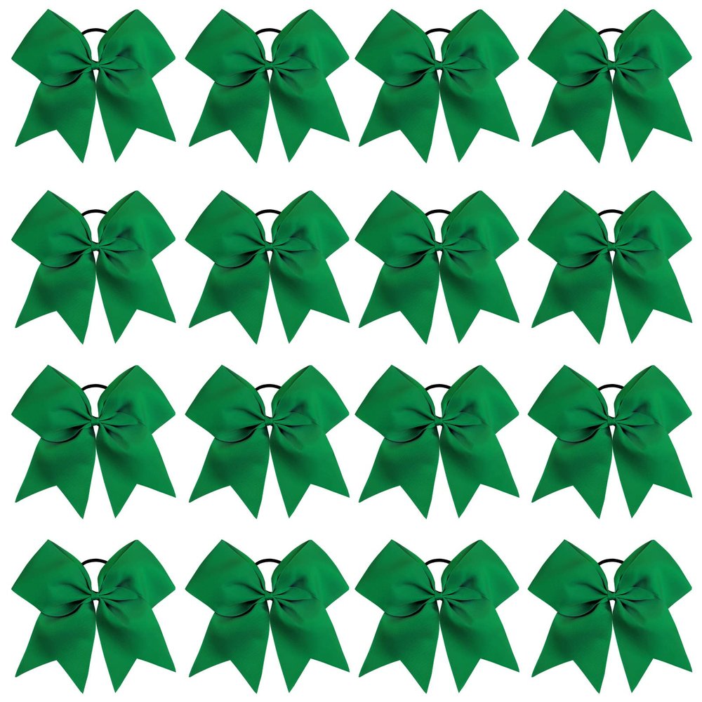 16PCS 8" Large Cheer Hair Bows Ponytail Holder Elastic Band Handmade for Cheerleading Teen Girls College Sports (Forest Green, 1 Count (Pack of 16))