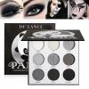 ecofavor Black Smoky Eye shadow Palette, DELANCI PANDA 9 Colors True Black Dark Grey Smokey Goth Makeup Pallet, 9 Soft Matte Shimmer High Pigmented Basic Black White Gray Shade for Halloween view 1