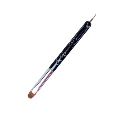 French Nail Brush, YIHUALE 2 Way French Gel Acrylic Nail Art Kolinsky Brush With Dotting Tool for Professional Manicure Cuticle Clean Up Nail Art Design- White And Black (16#, Black and White)