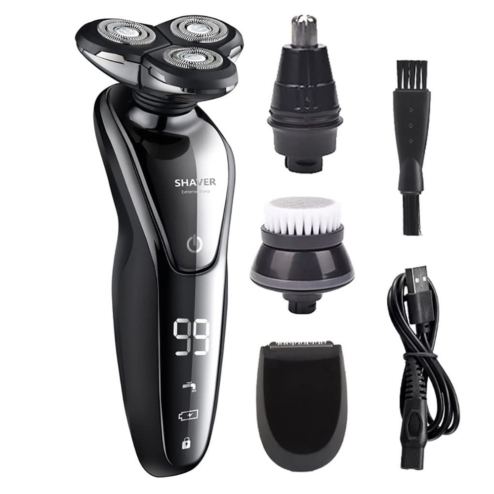 Head Shavers for Bald Men, 4 in 1 Men's Electric Shaver Beard Trimmer LCD Screen Rechargeable Waterproof Razor Hair Clipper Nose Hair Trimme (Color : Set with box)