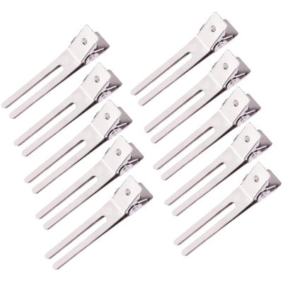 10 Pack Double Prong Pin Curl Clips, Duck Billed Hair Clips for Hairdressing Setting Section Clips, 1.8" Silver Rustproof Metal Curl Hair Clips for Hair Styling, Hair Coloring, Hair Sectioning