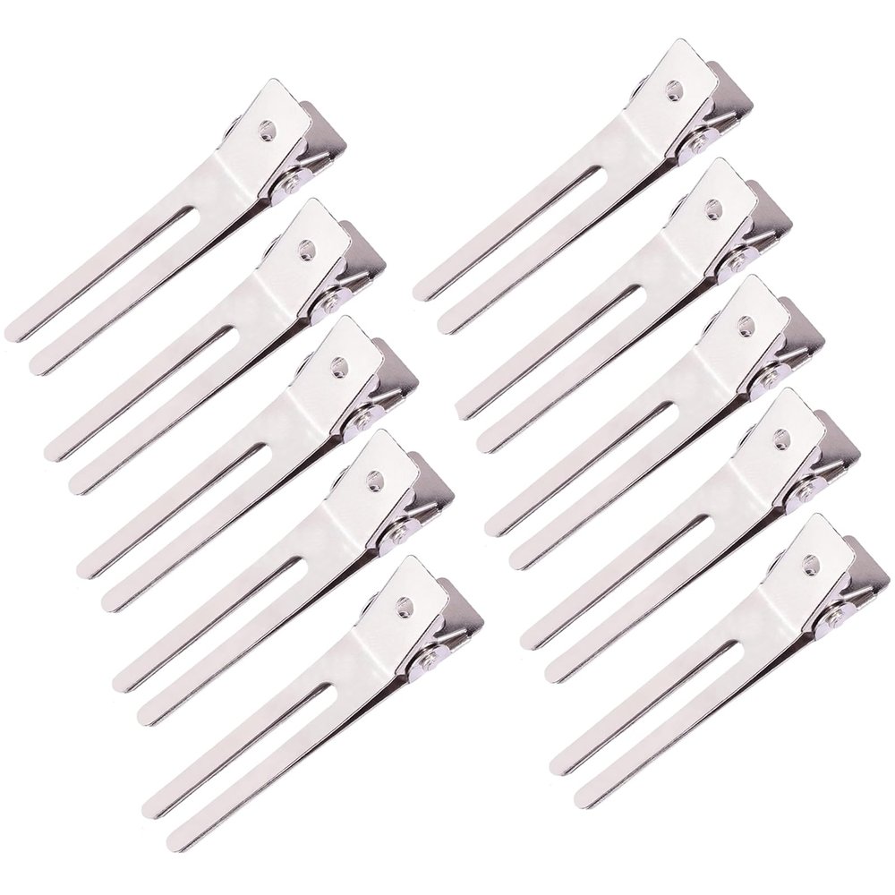 10 Pack Double Prong Pin Curl Clips, Duck Billed Hair Clips for Hairdressing Setting Section Clips, 1.8" Silver Rustproof Metal Curl Hair Clips for Hair Styling, Hair Coloring, Hair Sectioning