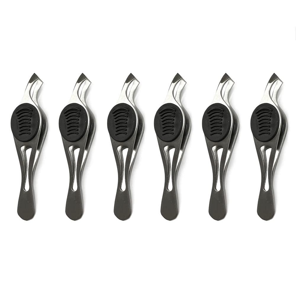 6 Pack Precision Stainless Steel Slant Tweezers Eyebrow Removal Angled Tip Grip