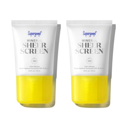 Supergoop! Mineral Sheerscreen SPF 30 PA+++, 0.5 fl oz - Pack of 2 - Mineral, Broad Spectrum Face Sunscreen + Primer + Helps Filter Blue Light - Satin Finish - For All Skin Types