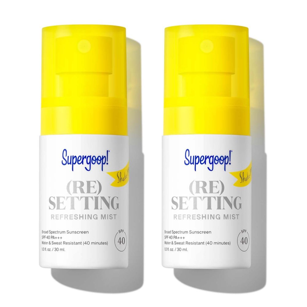 Supergoop! (Re setting Refreshing Mist - 1 fl oz, Pack of 2 - SPF 40 PA+++ Facial Mist - Sets Makeup, Refreshes UV Protection & Helps Filter Pollution - Light, Natural Scent