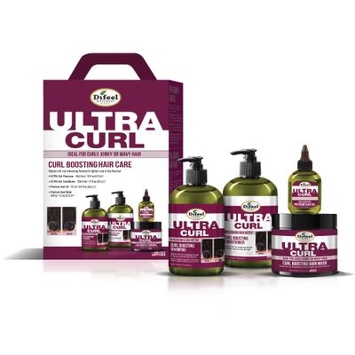 Difeel Ultra Curl 4-PC Hair Care Gift Set: 12oz Curl Enhancing Shampoo, 12oz Conditioner, 12oz Mask & 2.5oz Oil