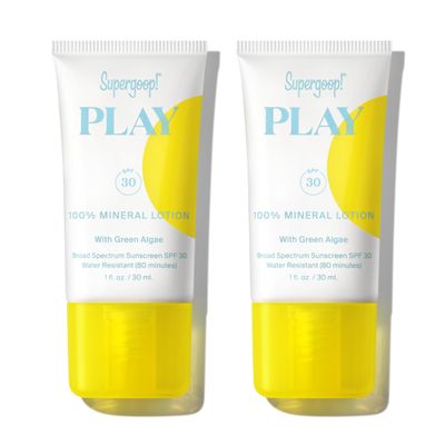 Supergoop! PLAY Mineral Lotion - 1 fl oz, Pack of 2 - Broad Spectrum SPF 30 Sunscreen for Face & Body - Lightweight, Fast Absorbing, Water Resistant - With Green Algae