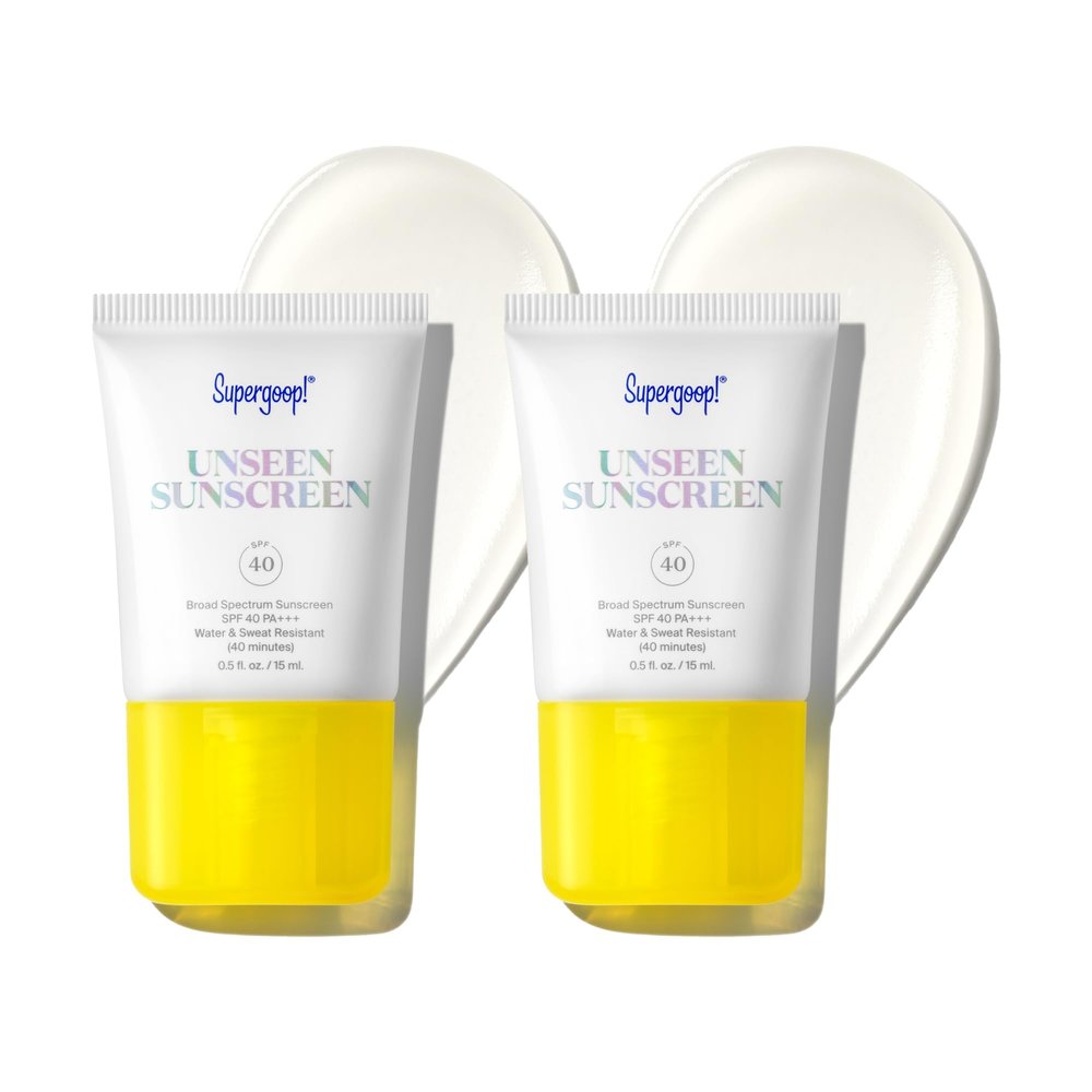 Supergoop! Unseen Sunscreen - SPF 40 - Clear & Invisible Face Sunscreen + Broad Spectrum + Makeup-Gripping Primer - Weightless, Scentless, Oil Free - For All Skin Types & Tones - 0.5 fl oz, 2 Pack