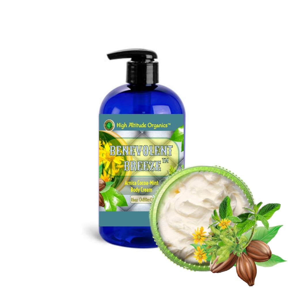 HIGH ALTITUDE ORGANICS 16 oz (480ml) Benevolent Breeze Arnica Cocoa Mint Hand Foot Body Cream - Skin Muscle Soothe Rejuvenate Refresh