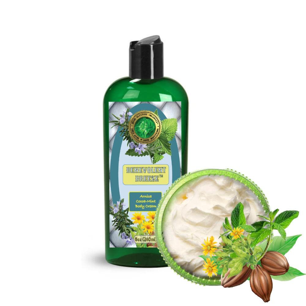 HIGH ALTITUDE ORGANICS 8oz (240ml) Benevolent Breeze Arnica Cocoa Mint Hand Foot Body Cream - Skin Muscle Soothe Rejuvenate Refresh