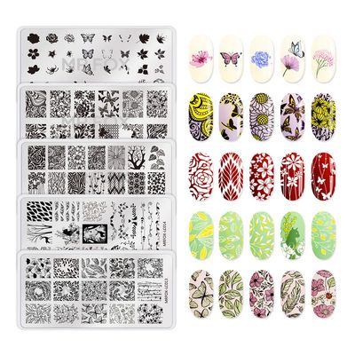 MR.FOX Nail Stamping Plate Set, 5Pcs Nail Art Stamp Kit Templates for Women with Plenty of Images