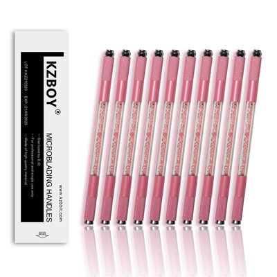 10 KZBOY Pink Microblading Handles Double Ends with Lot # and Expiration Date (Pink)