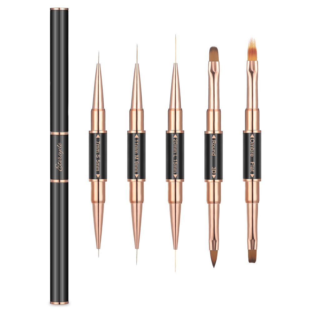 Double-Ended Acrylic Nail Art Brushes Set, Etercycle Gel Polish Nail Art Design Pen Painting Tools Nail Art Liner Brush and Nail Dotting Pen for Acrylic Application Salon at Home DIY Manicure  (black 1)
