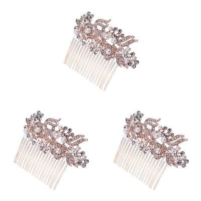 LALAFINA 3pcs Women Rhinestone Bridal Hair Comb Rose Gold Elegant Side Combs for Wedding Hair Accessories for Brides and Bridesmaids Design