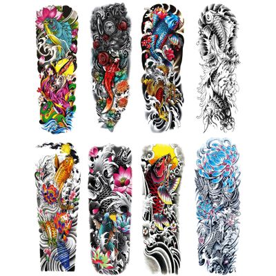 Fake Fish Sleeve Tattoo Stickers Full Arm Fish Flower Temporary Tattoos Sleeves for Adult Kids Women Makeup,8-Sheet