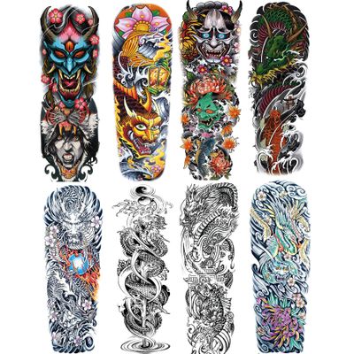 Fake Dragon Sleeve Tattoo Stickers Full Arm Dragon Temporary Tattoos Sleeves for Adult Kids Women Makeup,8-Sheet