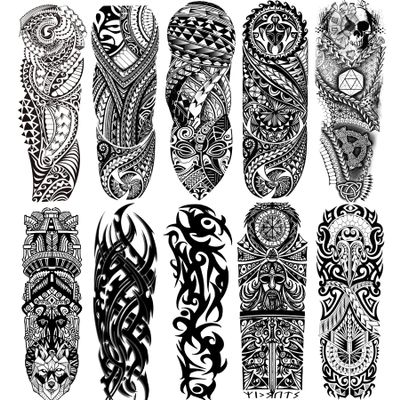 Totem Temporary Sleeve Tattoo for Men and Women Full Arm Fake Tribal Totem Tattoos for Adults Waterproof Realistic Sleeve Tattoos,10-Sheet