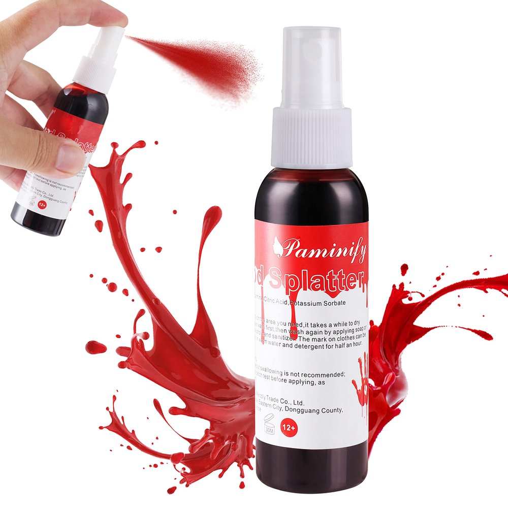 Paminify 2.1oz Fake Blood Spray, Blood Splatter, Halloween Liquid Blood for Clothes, Zombie, Vampire and Monster SFX Makeup & Theater,Dark