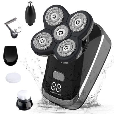Head Shavers for Bald Men, 5 in 1 Men's Electric Shaver Kit LCD Rechargeable Waterproof Razor Hair Trimmer Bald Shaving Machine Nose Hair Trimmer (Color : 5-in1-black-set)