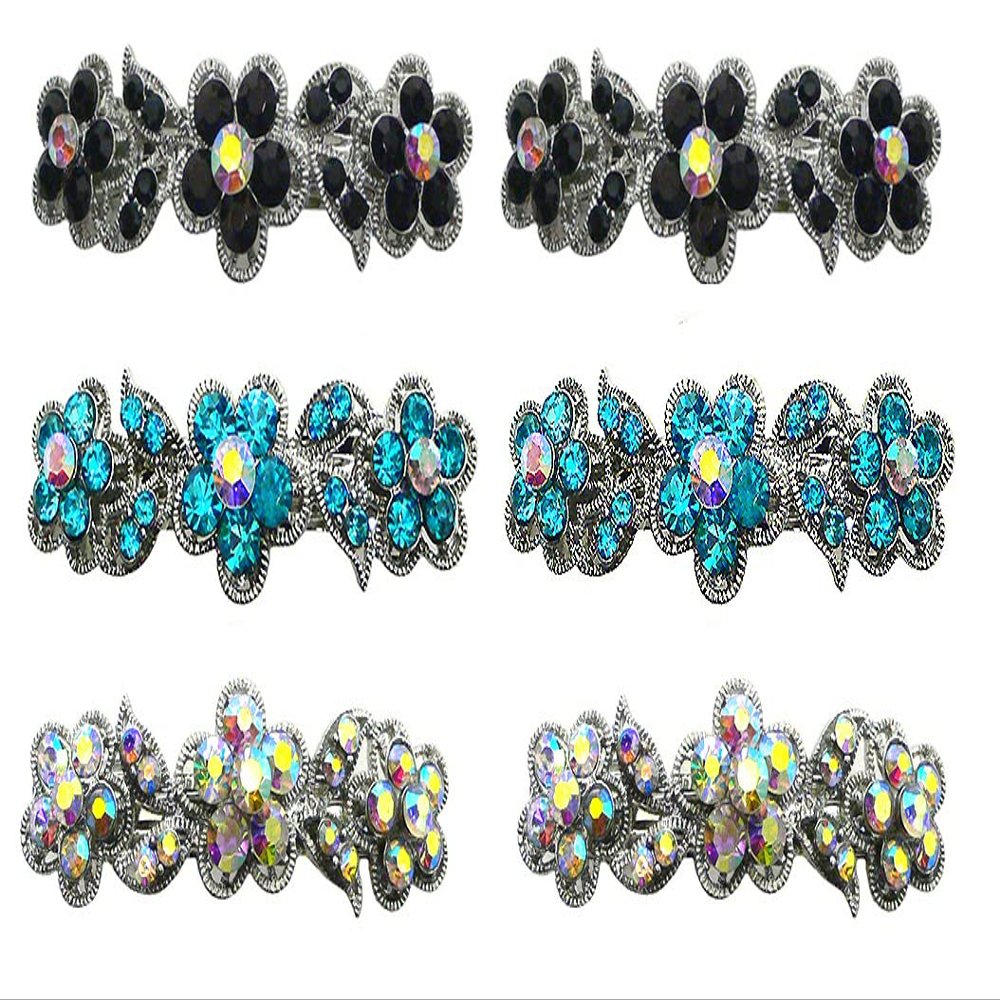 JCGY Set of 6-6 Count - Hair Barrettes Small French Clip Barrettes Sparkly Crystals 6 Colors 1338-6d4
