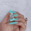 ZYBUXY 24pcs wedding nails for bride Luxury Super Long False nails Rectangl Acrylic Nails Blue Salon Fake Nails Press on Nails Glossy for women and girls view 4