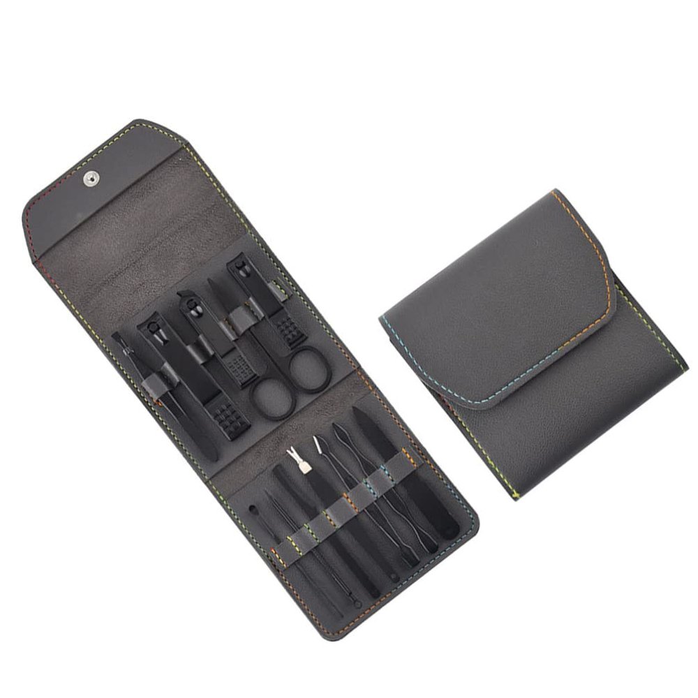 ABOOFAN Black Outfit Manicure Pedicure Set Stainless Steel Professional Nail Clippers Kit Nail Scissors Nail File Travel Grooming Kit Gift for Men Women Travel Home (Grey) Black Nail Clippers