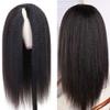 180% U/V Part Kinky Straight Human Hair Wig No Leave Out Glueless Wig Peruvian Remy V Part Yaki Straight Human Hair Wig For Women view 3