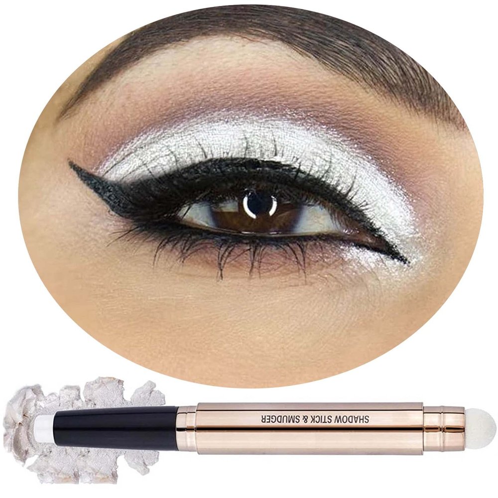 Daeuwiutr White Eyeshadow Stick MakeupCream Shimmer Smooth Glitter Eye Shadow Pencil Base Primer Palette, Waterproof Long Lasting EyeShadow Pen White Liner, Highlighter Stick Dimensional Eyes Look 01