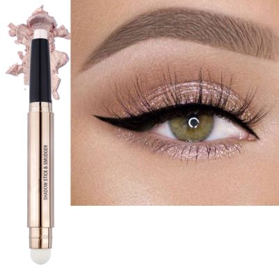 Daeuwiutr Cream Eyeshadow Stick,Nude Pink Smooth Shimmer PencilHypoallergenic Waterproof Long Lasting Glitter Eye Shadow Pen Highlighter Stick Multi-Dimensional Eyes Look (Cream shimmer 02#)