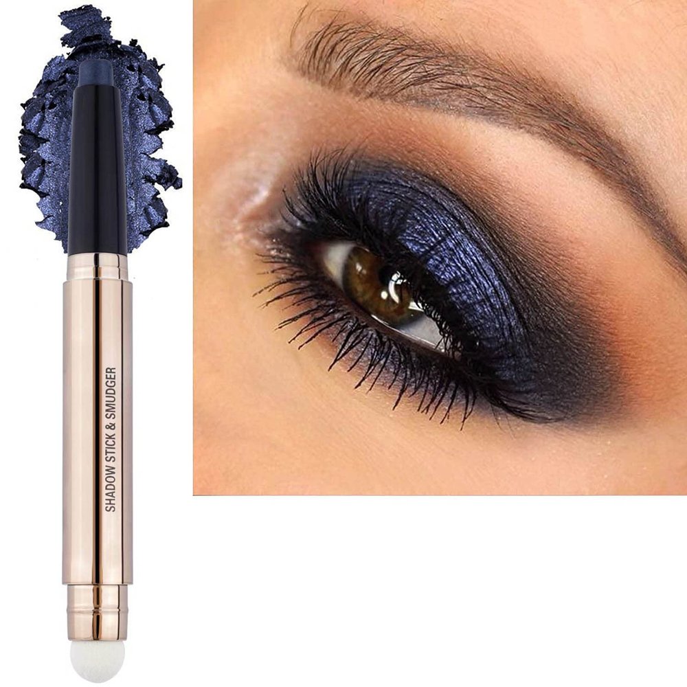 Daeuwiutr Black Eyeshadow Stick Eye Makeup Cream Shimmer Smooth Glitter Hypoallergenic Single Crayon Waterproof Long Lasting Eye Shadow Pencil Multi-Dimensional Eyes Look Pen(Dark Blue Black#12)