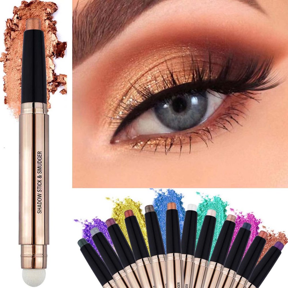 Daeuwiutr Eyeshadow Stick Smooth Cream Shadow Pencil Long Lasting Waterproof Eye Shadow Pen Highlighter Stick Makeup Hypoallergenic Multi-Dimensional Eyes Look (Champagne Shimmer #04)
