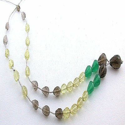 52.90 Ct Temporary Strung Citrine Smoky Quartz Green Agate Briolette Gem Strand