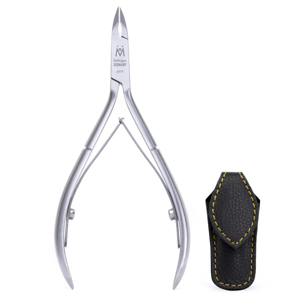GERMANIKURE Professional Cuticle Nipper in Leather Case, Double Sharpened, Single Spring, Ethically Made in Solingen Germany