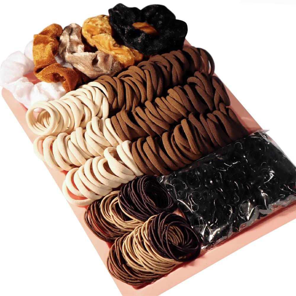 GUOXI Hair Scrunchies For Women,Brown Accessories Set,Seamless Nylon Soft Elastic Ties,Ropes Ponytail Holder Bands Thick and Curly805PCS