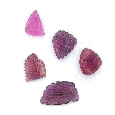 19.35 Carat Lot Of Carved Natural Brazilian Pink Red Tourmaline Leaves EBS1131