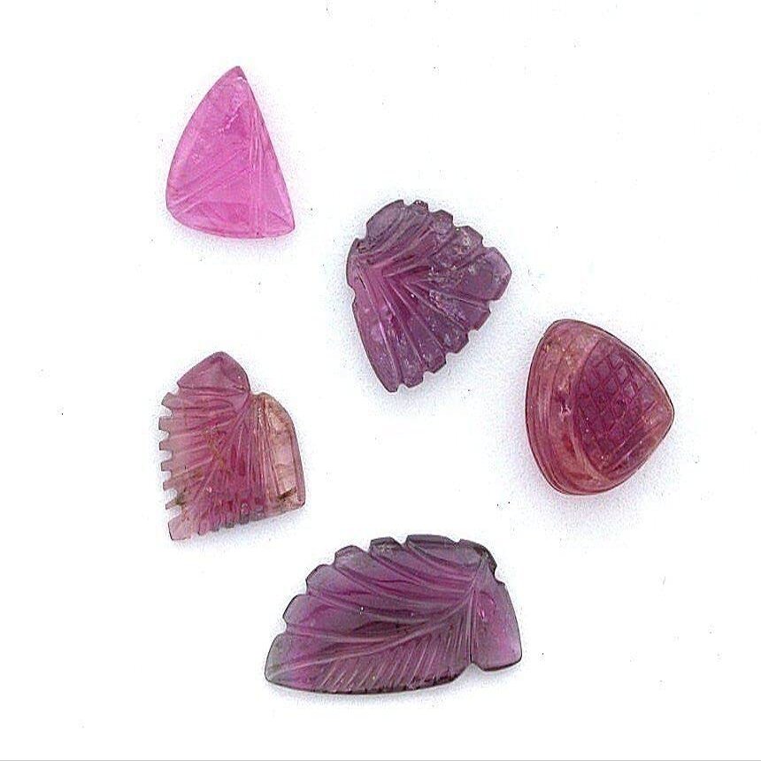 19.35 Carat Lot Of Carved Natural Brazilian Pink Red Tourmaline Leaves EBS1131