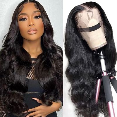13x4 Body Wave Lace Front Wigs Human Hair Pre Plucked HD Transparent Lace Frontal Wig with Baby Hair 180% Density 9A Glueless Brazilian Human Hair Lace Front Wigs for Black Women Natural Black 28 Inch