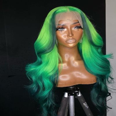 180%Density Highlight Green Wig Ombre Lace Front Wig Human Hair Wigs For Black Women Human Hair Lace Front Loose Body Wave Wig(24inch, Highlight Green)